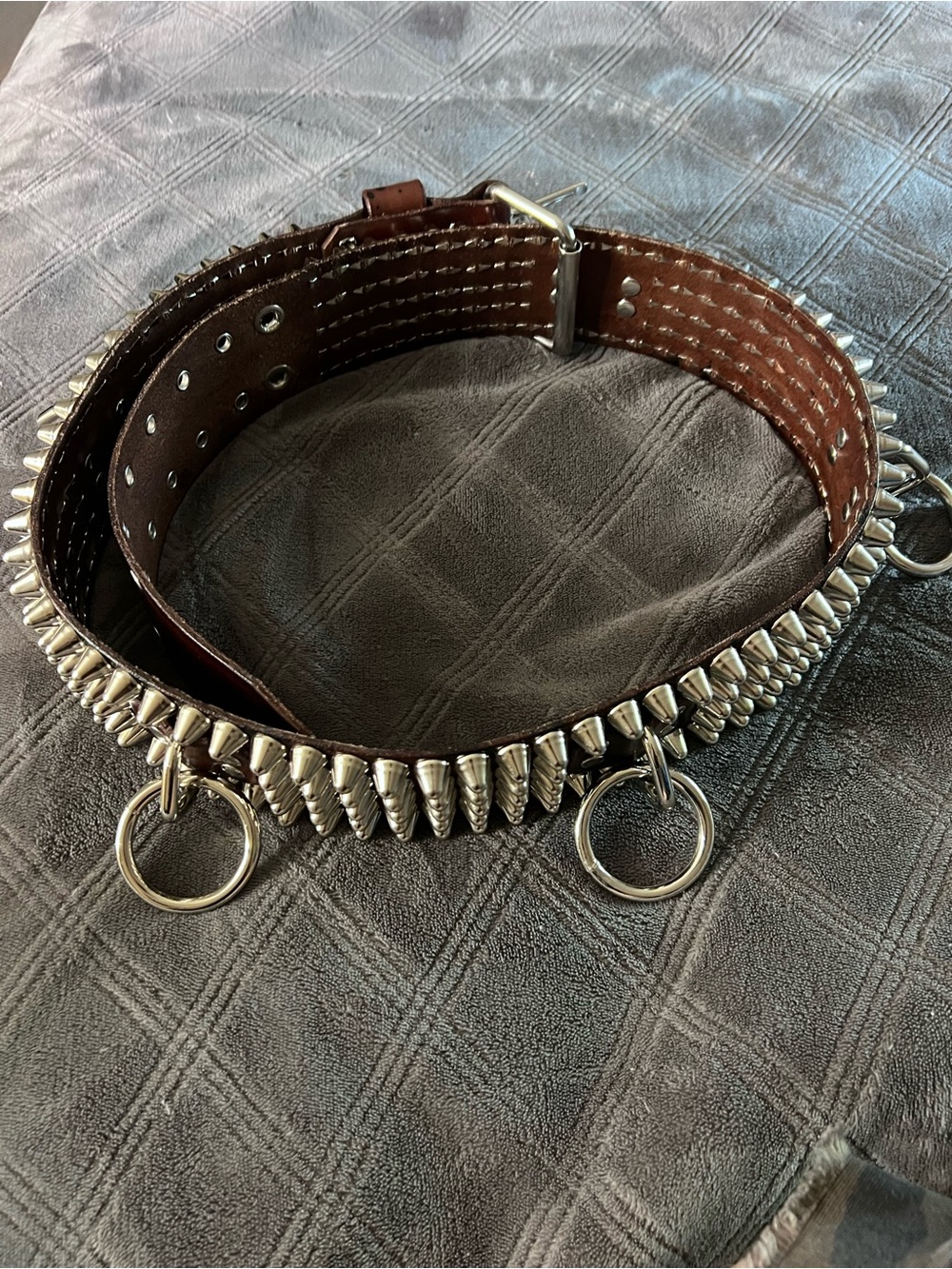 Brown And Black Leather 5-Row Stud 5-Ring Bondage Belt Crust Punk DIY DBEAT - Picture 6 of 6